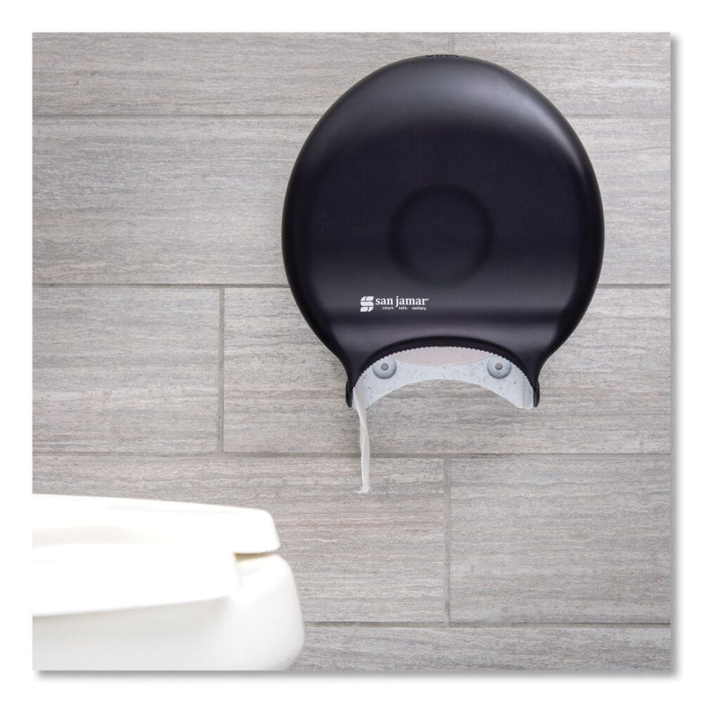 Single 9" Jumbo Bath Tissue Dispenser, Classic, 10.25 x 5.63 x 12, Transparent Black Pearl - Image 4