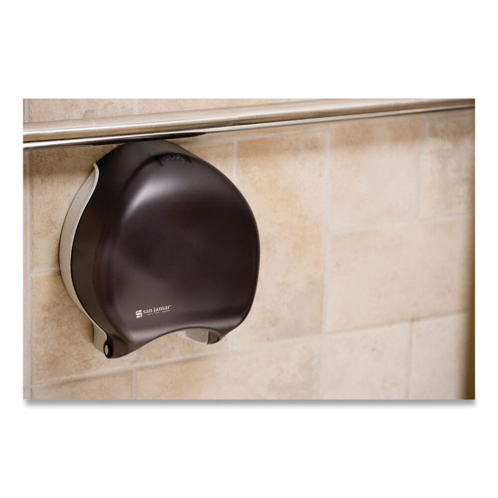 Single 9" Jumbo Bath Tissue Dispenser, Classic, 10.25 x 5.63 x 12, Transparent Black Pearl - Image 5