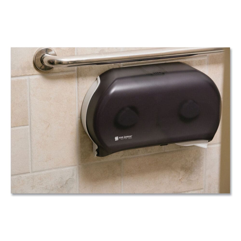 Twin 9" Jumbo Tissue Dispenser, Classic, 19 x 5.25 x 12, Transparent Black Pearl - Image 7