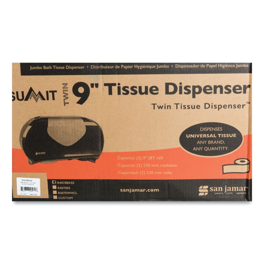 Twin 9" Jumbo Bath Tissue Dispenser, Summit, 20.07 x 5.88 x 11.9, Black/Faux Stainless Steel - Image 3