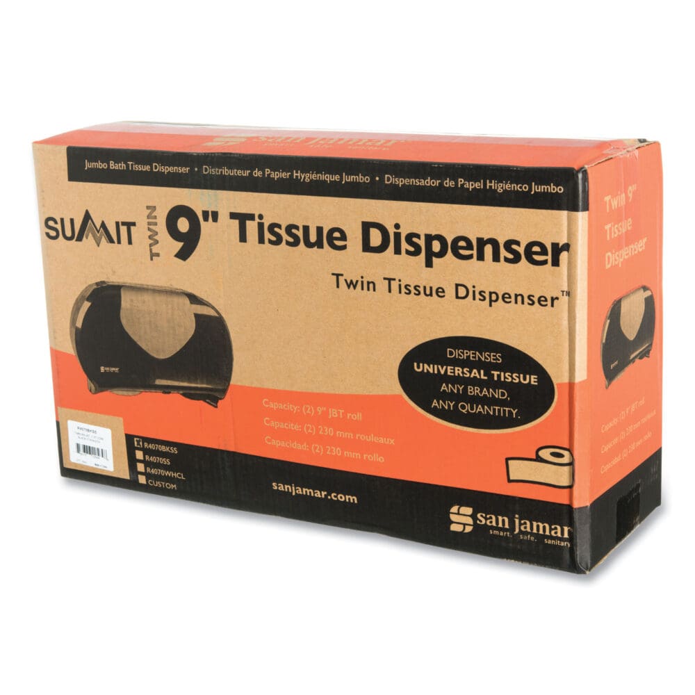 Twin 9" Jumbo Bath Tissue Dispenser, Summit, 20.07 x 5.88 x 11.9, Black/Faux Stainless Steel - Image 4