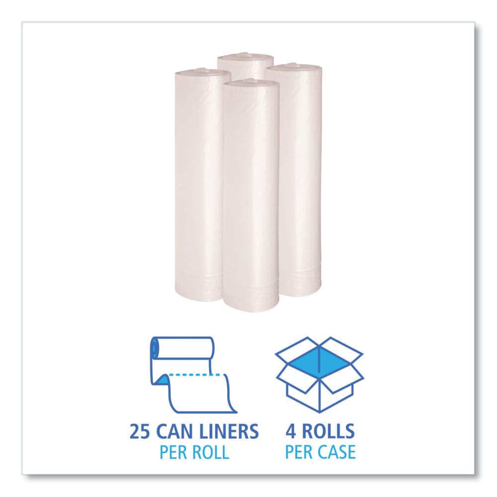 Recycled Low-Density Polyethylene Can Liners, 56 gal, 1.1 mil, 43" x 47", Clear, 10 Bags/Roll, 10 Rolls/Carton - Image 2