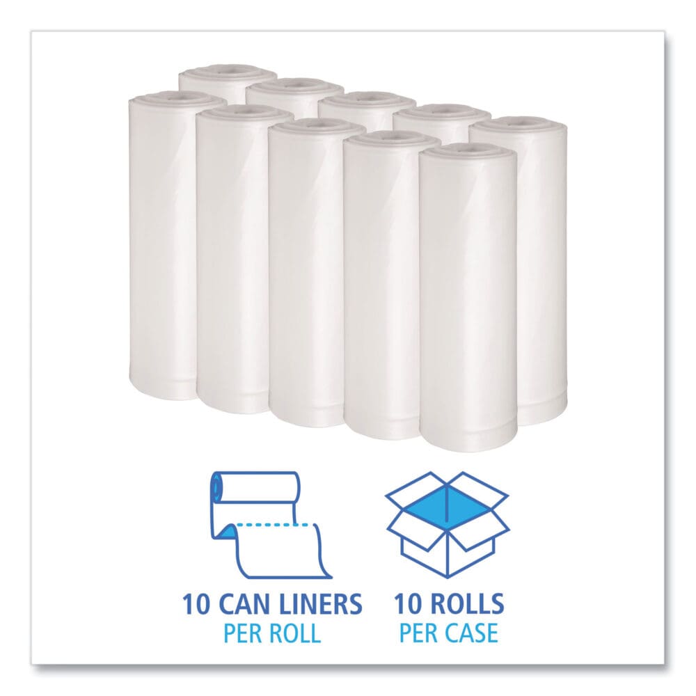 Recycled Low-Density Polyethylene Can Liners, 60 gal, 1.75 mil, 38" x 58", Clear, 10 Bags/Roll, 10 Rolls/Carton - Image 2