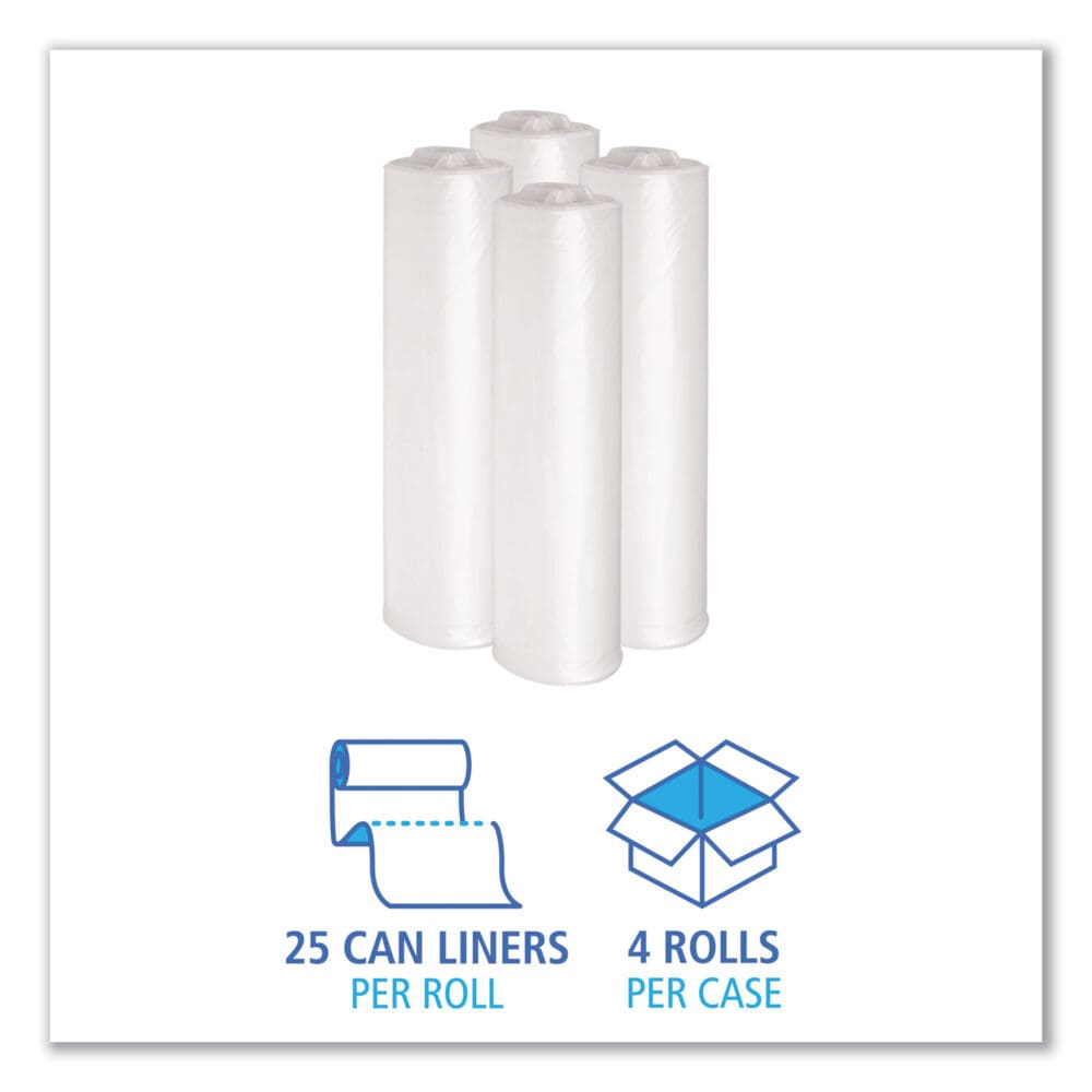 Recycled Low-Density Polyethylene Can Liners, 33 gal, 1.4 mil, 33" x 39", Clear, 10 Bags/Roll, 10 Rolls/Carton - Image 2