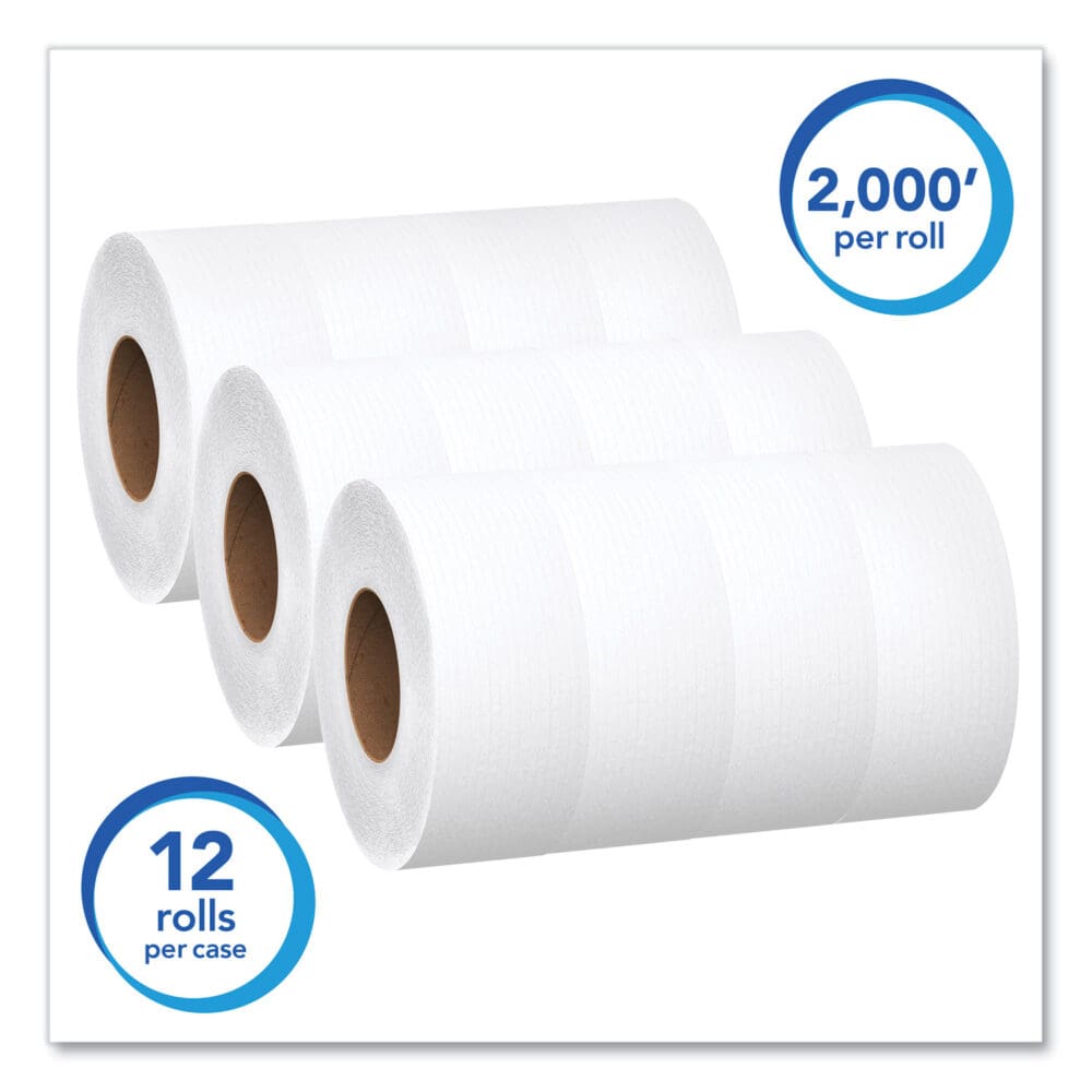 Essential JRT Jumbo Roll Bathroom Tissue, Septic Safe, 1-Ply, White, 3.55" x 2,000 ft, 12 Rolls/Carton - Image 2