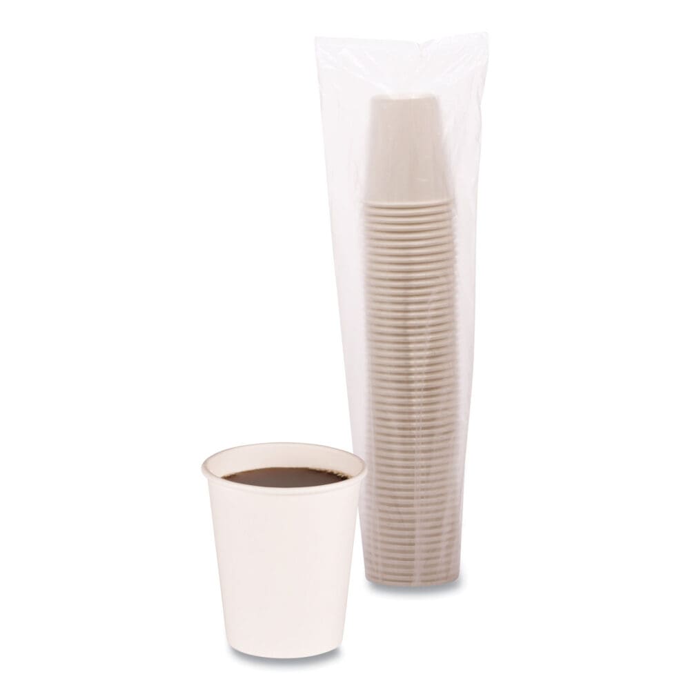 Paper Hot Cups, 8 oz, White, 50 Cups/Sleeve, 20 Sleeves/Carton - Image 2