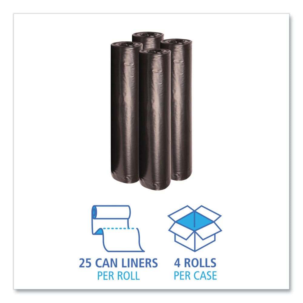 Recycled Low-Density Polyethylene Can Liners, 56 gal, 1.2 mil, 43" x 47", Black, 10 Bags/Roll, 10 Rolls/Carton - Image 2
