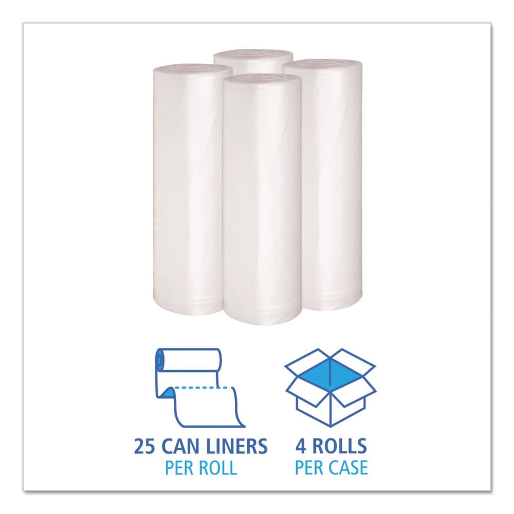 Recycled Low-Density Polyethylene Can Liners, 45 gal, 1.4 mil, 40" x 46", Clear, 10 Bags/Roll, 10 Rolls/Carton - Image 2