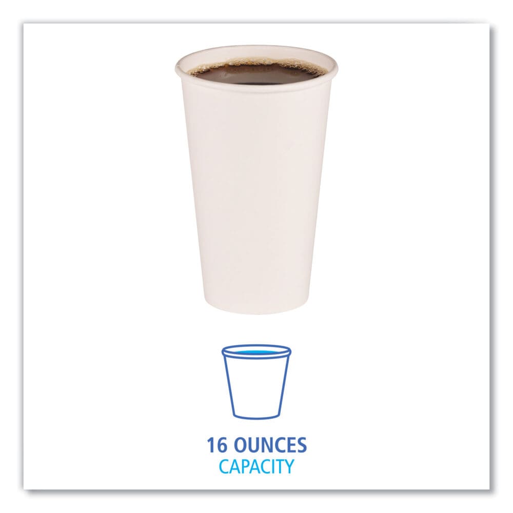 Paper Hot Cups, 16 oz, White, 50 Cups/Sleeve, 20 Sleeves/Carton - Image 4