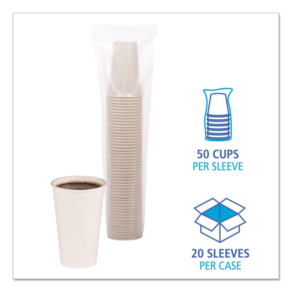 Paper Hot Cups, 16 oz, White, 50 Cups/Sleeve, 20 Sleeves/Carton - Image 3