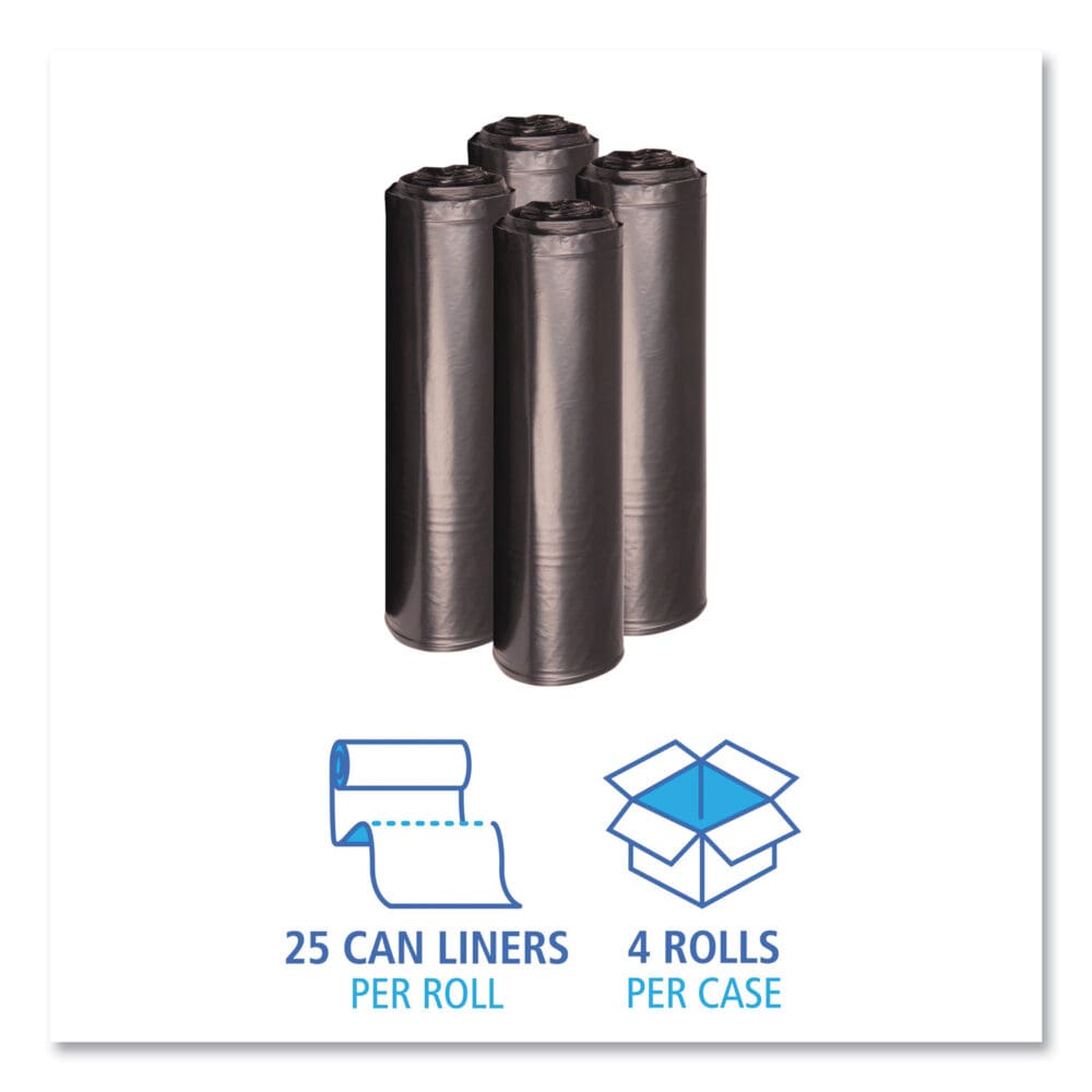 Recycled Low-Density Polyethylene Can Liners, 33 gal, 1.2 mil, 33" x 39", Black, 10 Bags/Roll, 10 Rolls/Carton - Image 2