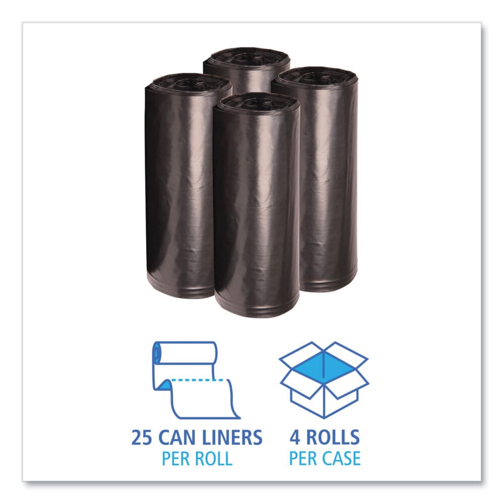 Recycled Low-Density Polyethylene Can Liners, 60 gal, 1.6 mil, 38" x 58", Black, 10 Bags/Roll, 10 Rolls/Carton - Image 3