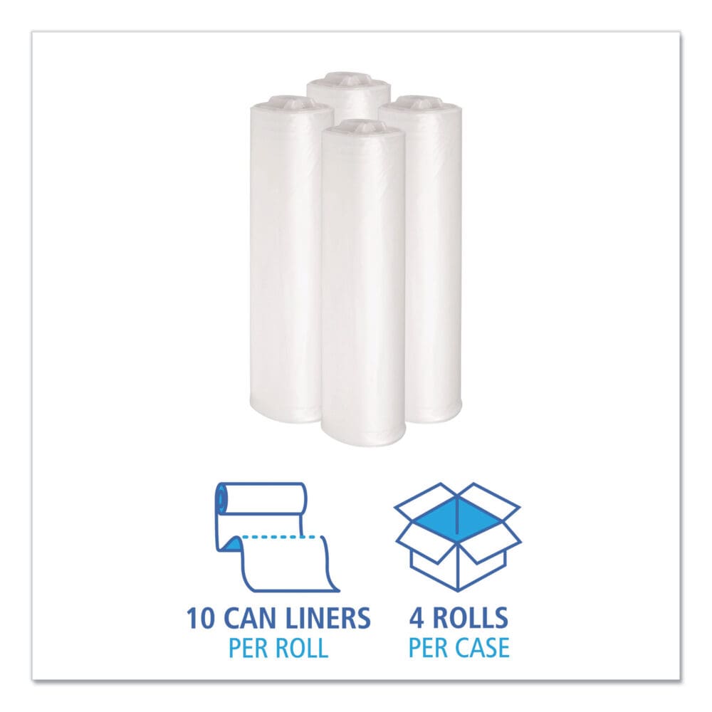 Recycled Low-Density Polyethylene Can Liners, 33 gal, 1.1 mil, 33" x 39", Clear, 10 Bags/Roll, 10 Rolls/Carton - Image 2
