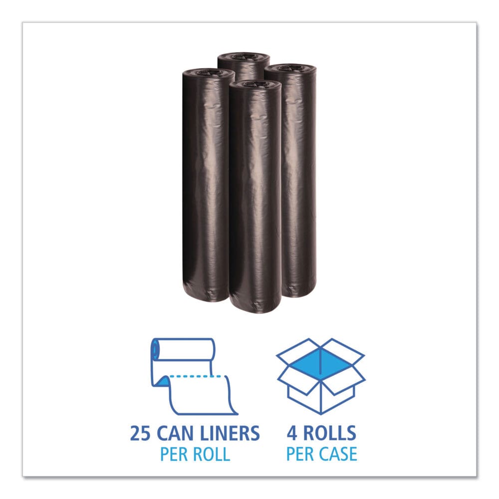 Recycled Low-Density Polyethylene Can Liners, 45 gal, 1 mil, 40" x 48", Black, 10 Bags/Roll, 10 Rolls/Carton - Image 2