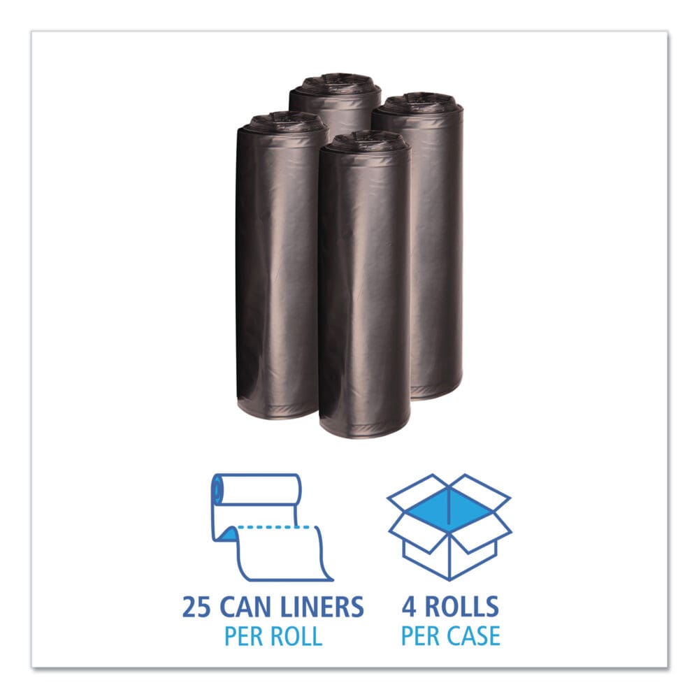 Recycled Low-Density Polyethylene Can Liners, 33 gal, 1.6 mil, 33" x 39", Black, 10 Bags/Roll, 10 Rolls/Carton - Image 2