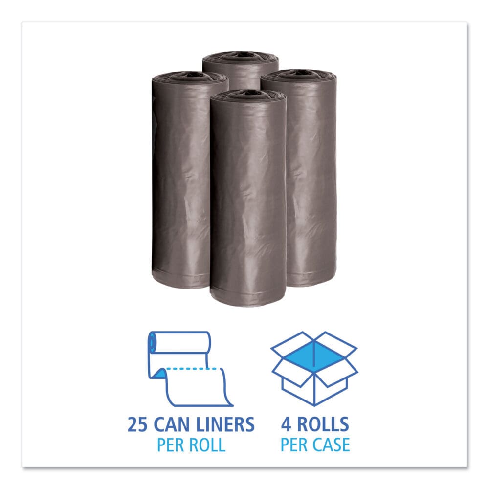 Low-Density Waste Can Liners, 30 gal, 0.95 mil, 30" x 36", Gray, 25 Bags/Roll, 4 Rolls/Carton - Image 2