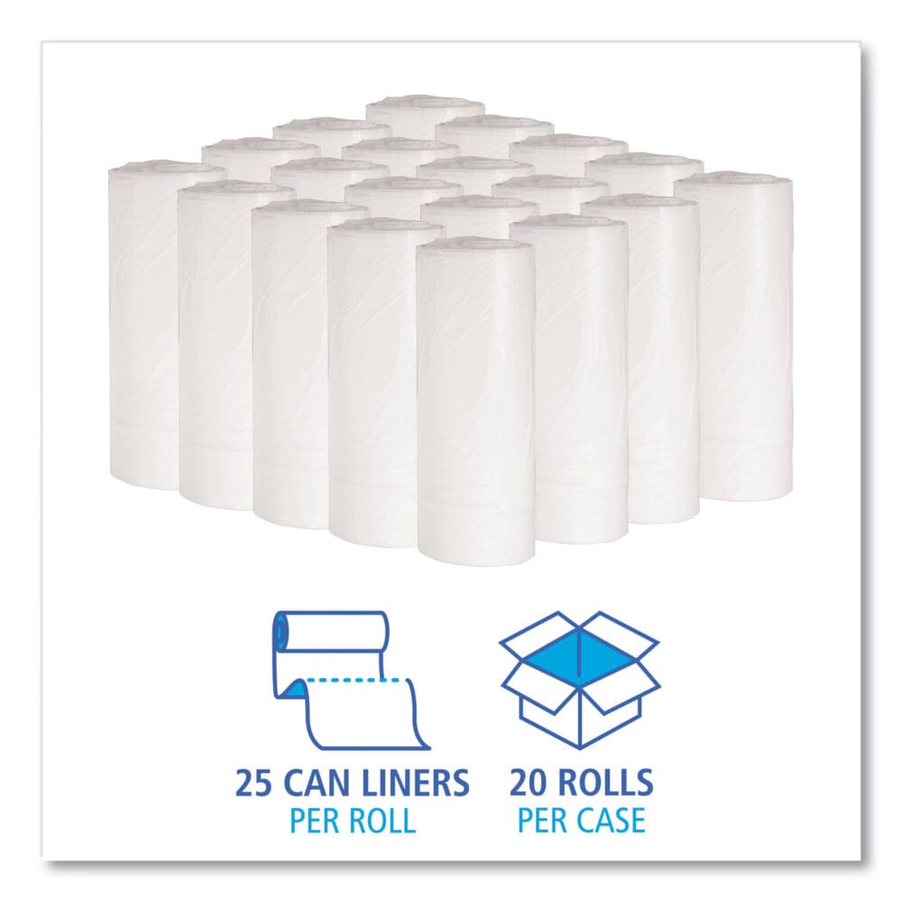 Low-Density Waste Can Liners, 16 gal, 0.4 mil, 24" x 32", White, 25 Bags/Roll, 20 Rolls/Carton - Image 2