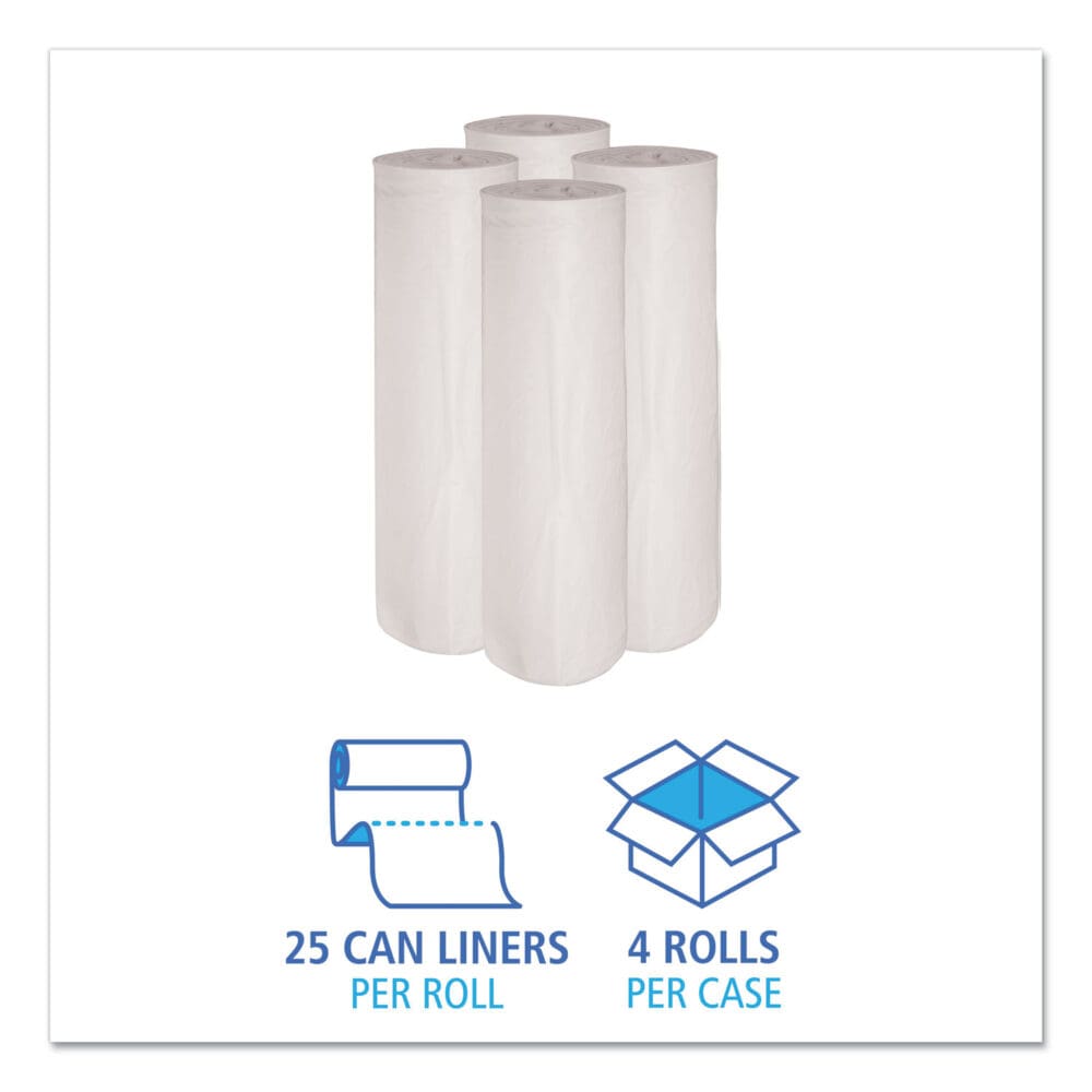 Low-Density Waste Can Liners, 45 gal, 0.6 mil, 40" x 46", White, 25 Bags/Roll, 4 Rolls/Carton - Image 3