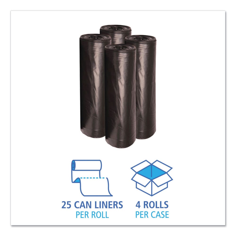 Low-Density Waste Can Liners, 56 gal, 0.6 mil, 43" x 47", Black, 25 Bags/Roll, 4 Rolls/Carton - Image 2