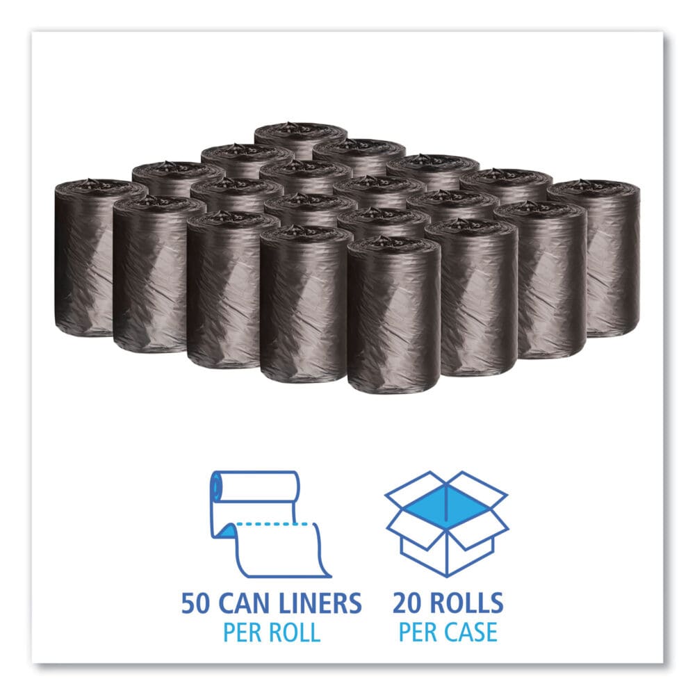 Low-Density Waste Can Liners, 4 gal, 0.35 mil, 17" x 17", Black, 50 Bags/Roll, 20 Rolls/Carton - Image 2