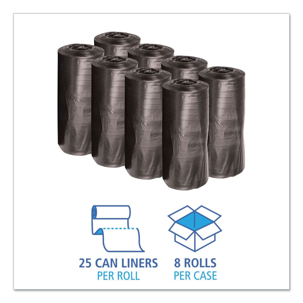 Low-Density Waste Can Liners, 33 gal, 0.5 mil, 33" x 39", Black, 25 Bags/Roll, 8 Rolls/Carton - Image 2