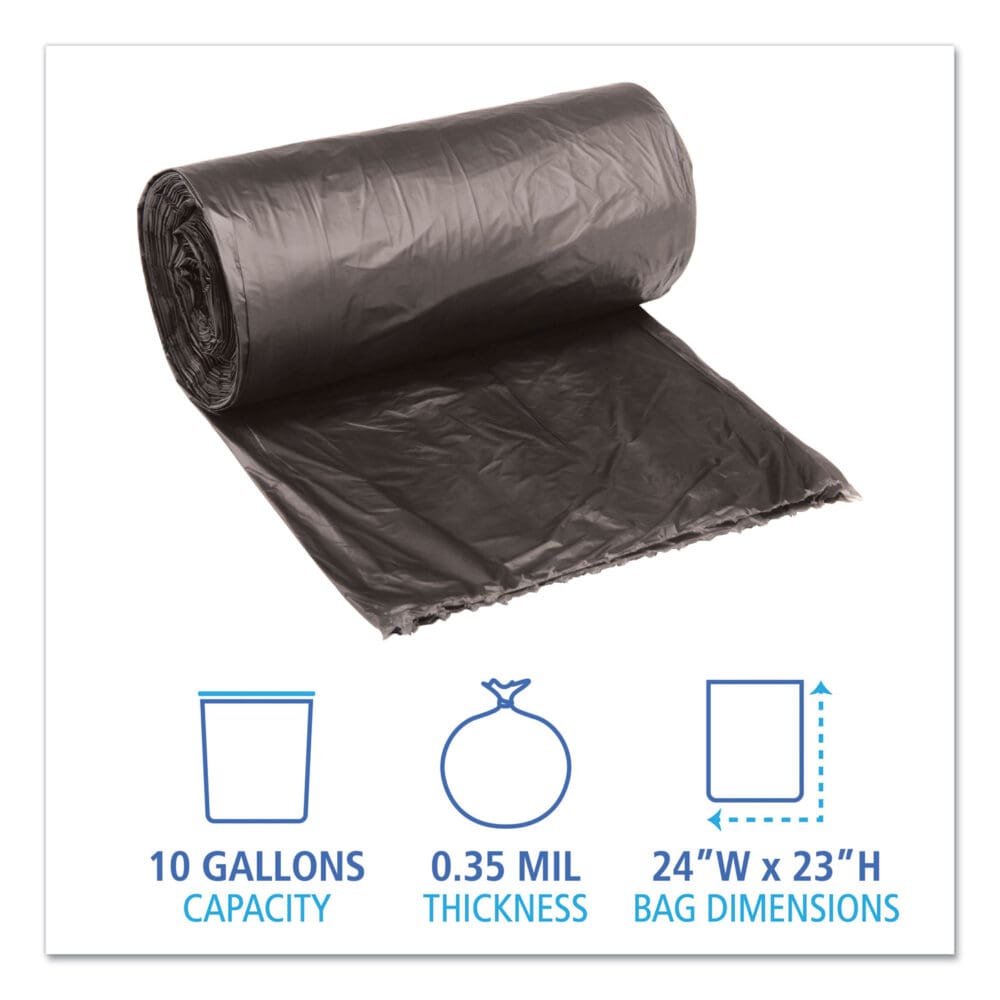 Low-Density Waste Can Liners, 10 gal, 0.35 mil, 24" x 23", Black, 50 Bags/Roll, 10 Rolls/Carton - Image 4