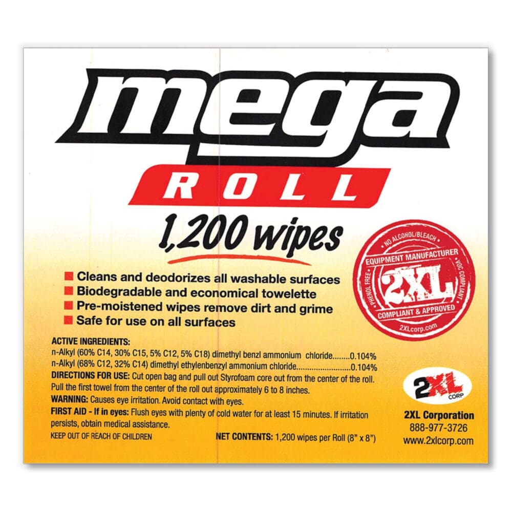 Gym Wipes Mega Roll Refill, 8 x 8, Unscented, White, 1,200/Roll, 2 Rolls/Carton - Image 3