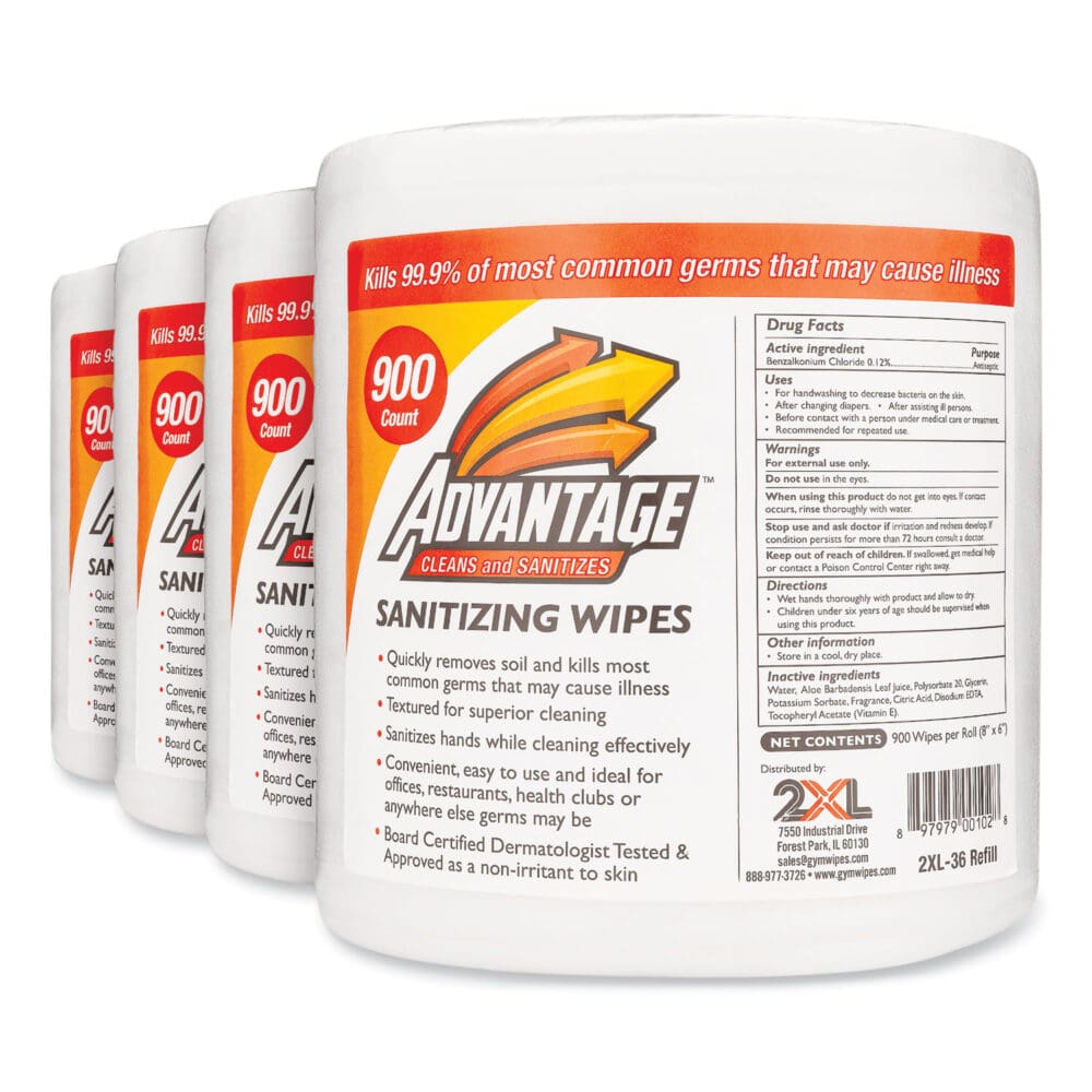 Gym Wipes Advantage, 1-Ply, 6 x 8, Unscented, White, 900/Roll, 4 Rolls/Carton - Image 2