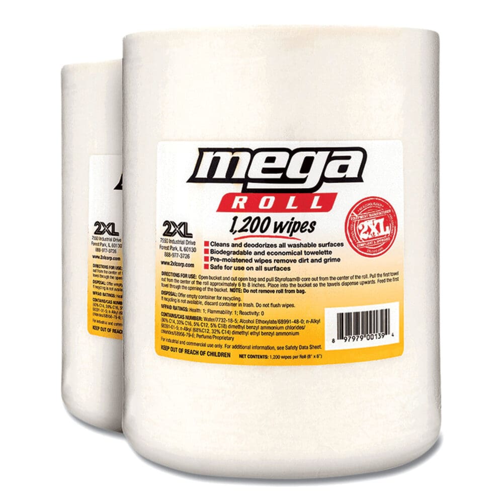 Gym Wipes Mega Roll Refill, 8 x 8, Unscented, White, 1,200/Roll, 2 Rolls/Carton - Image 2