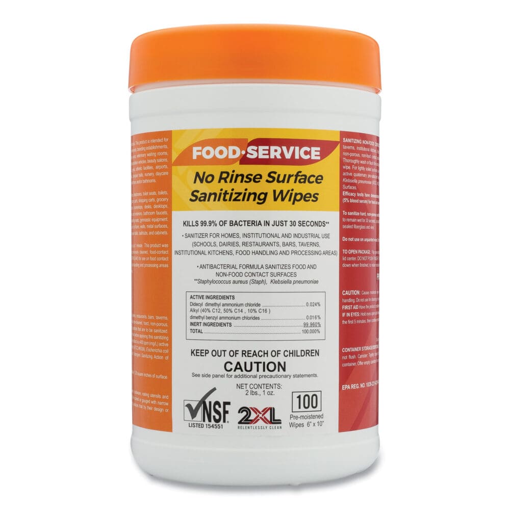 Food Service No Rinse Surface Sanitizing Wipes, 1-Ply, 6 x 8, White, 100/Roll, 6 Rolls/Carton - Image 2