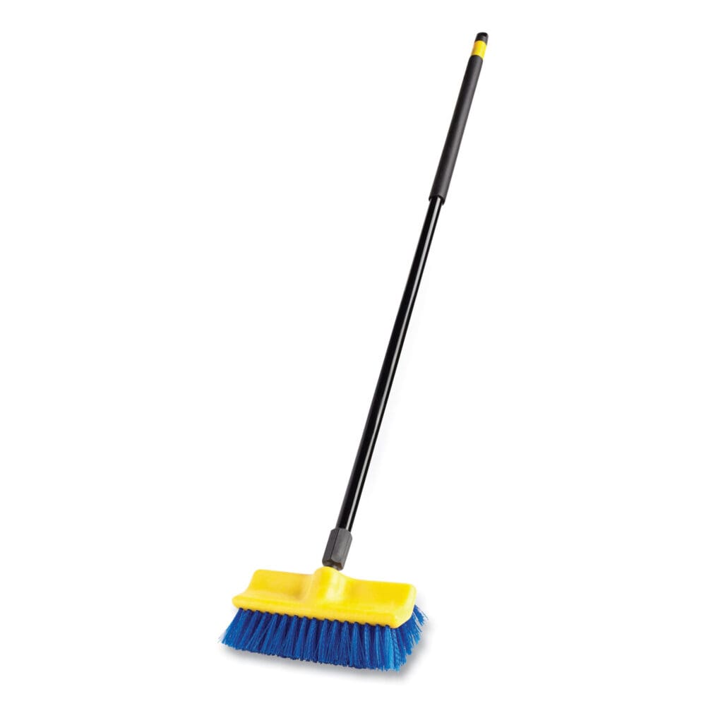 Bi-Level Deck Scrub Brush, Blue Polypropylene Bristles, 10" Brush, 10" Plastic Block, Threaded Hole - Image 2