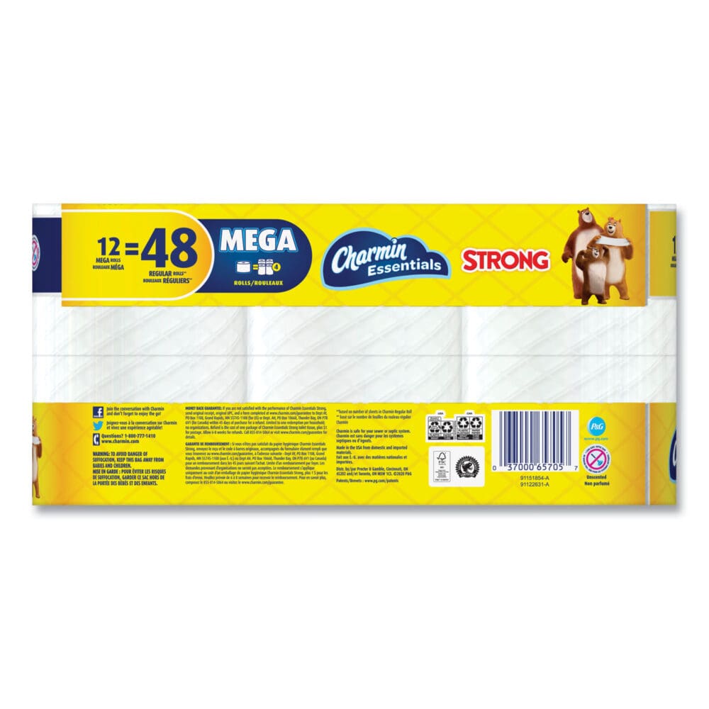Essentials Strong Bathroom Tissue, Septic Safe, 1-Ply, White, 451/Roll,12 Rolls/Pack - Image 7