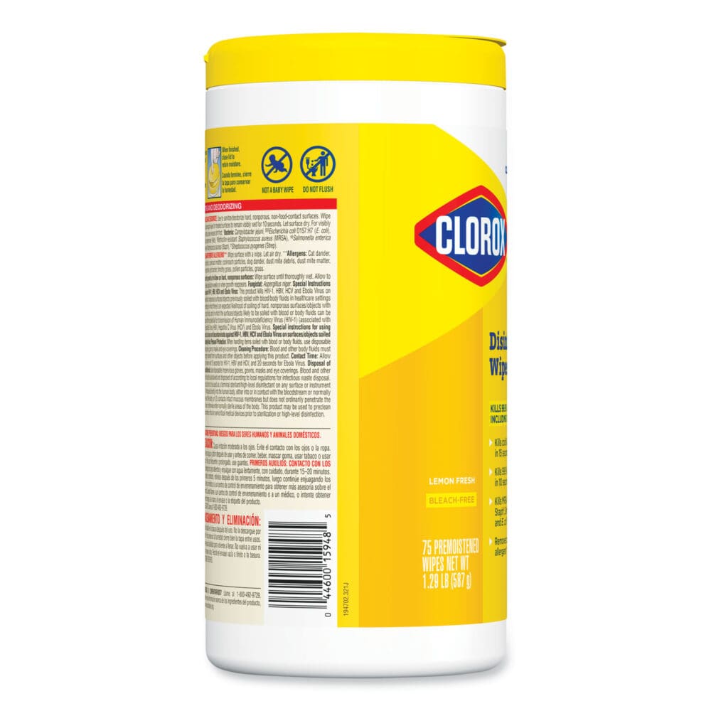 Disinfecting Wipes, 1-Ply, 7 x 8, Lemon Fresh, White, 75/Canister - Image 8