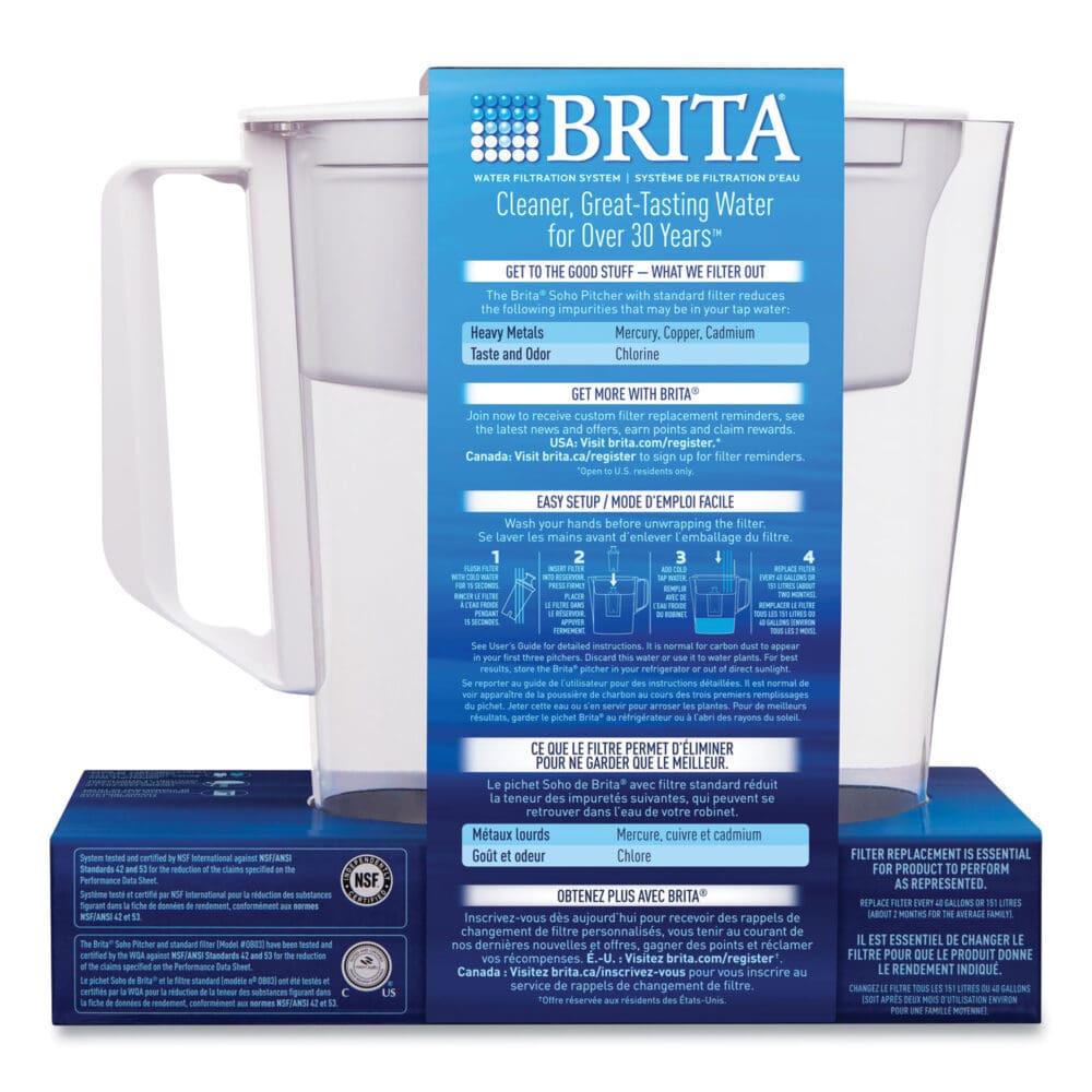 Classic Water Filter Pitcher, 40 oz, 5 Cups, Clear - Image 8