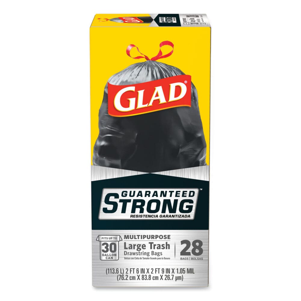 Drawstring Large Trash Bags, 30 gal, 1.05 mil, 30" x 33", Black, 15 Bags/Box, 6 Boxes/Carton - Image 7