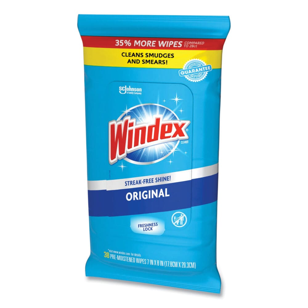 Glass and Surface Wet Wipe, Cloth, 7 x 8, Unscented, White, 38/Pack, 12 Packs/Carton - Image 2