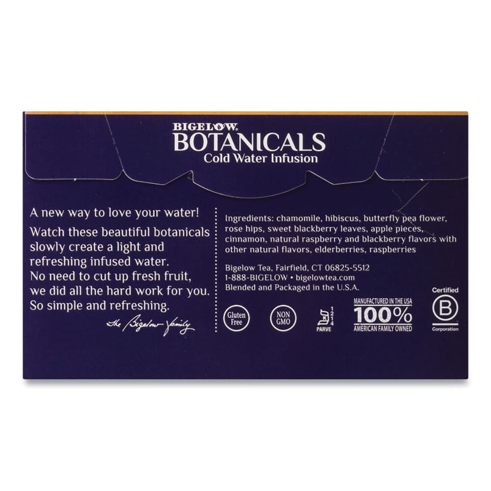 Botanicals Blackberry Raspberry Hibiscus Cold Water Herbal Infusion, 0.7 oz Tea Bag, 18/Box - Image 2