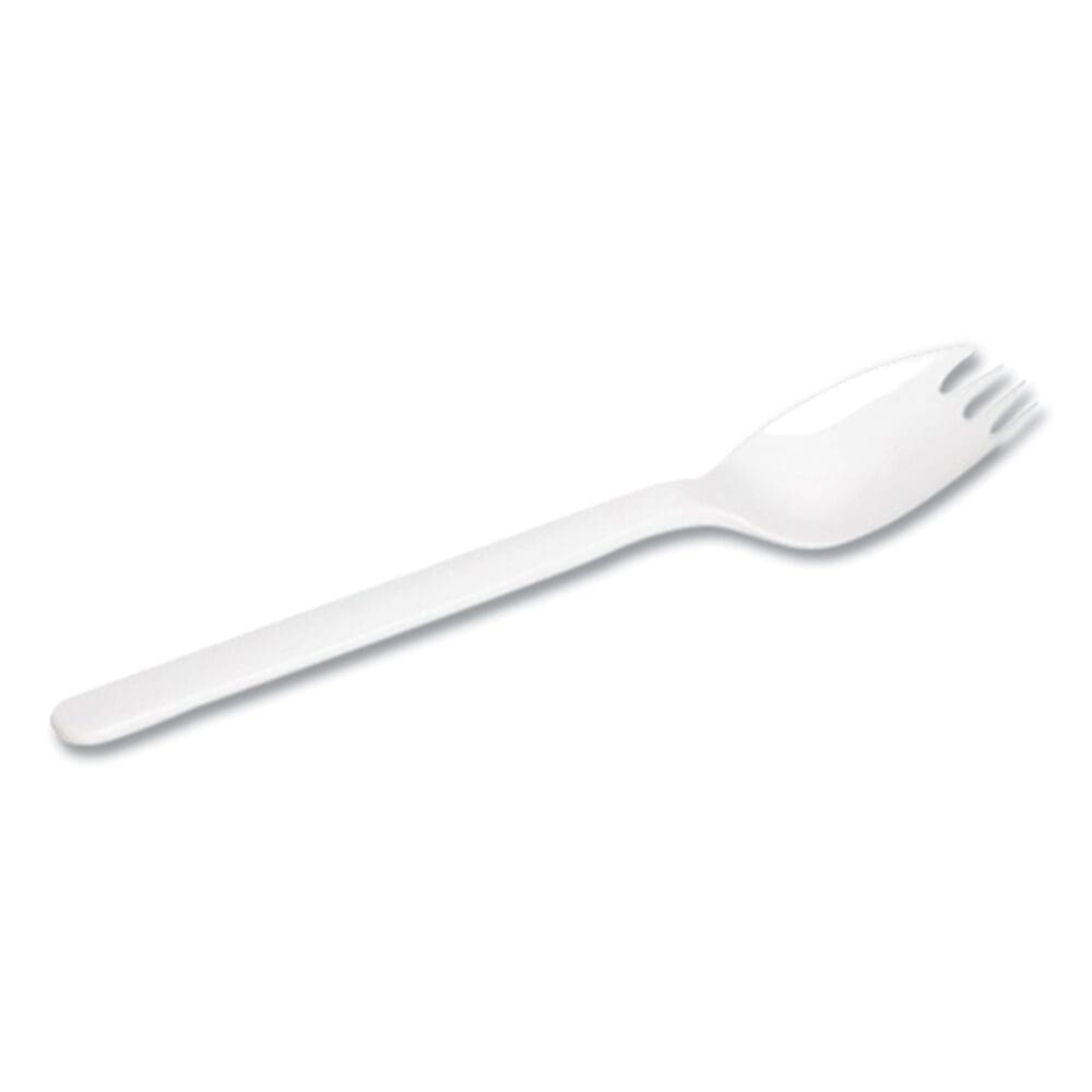 Individually Wrapped Mediumweight Polystyrene Cutlery, Spork, White, 1,000/Carton - Image 4