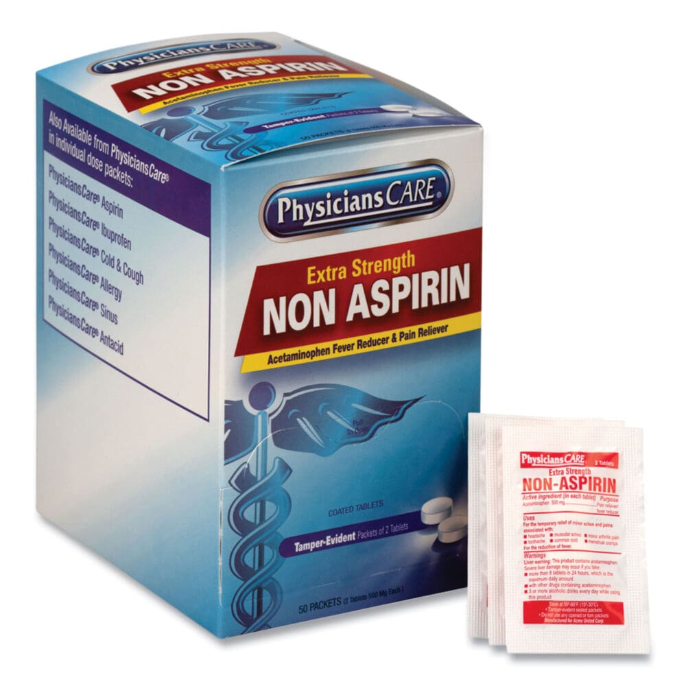 Non Aspirin Acetaminophen Medication, Two-Pack, 50 Packs/Box - Image 4