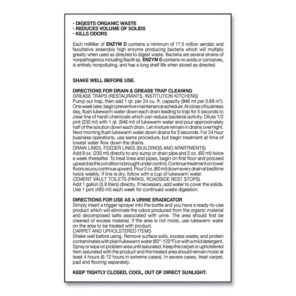 Enzym D Digester Liquid Deodorant, Lemon, 1 gal Bottle, 4/Carton - Image 4