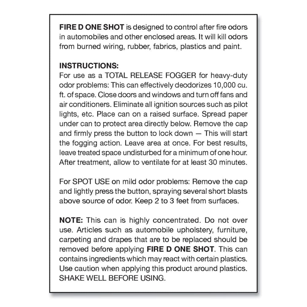 Fire D One Shot Aerosol, 5 oz Aerosol Spray, 12/Carton - Image 2