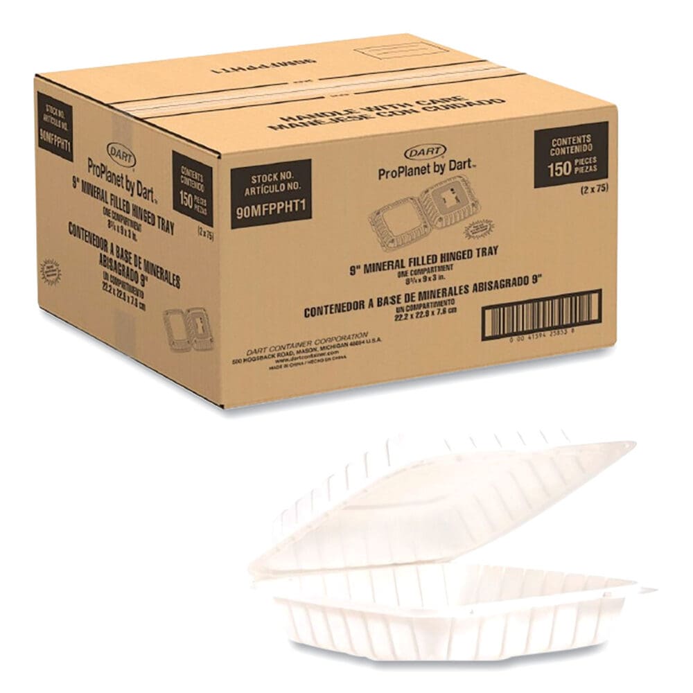 Hinged Lid Containers, Single Compartment, 9 x 8.8 x 3, White, Plastic, 150/Carton - Image 3