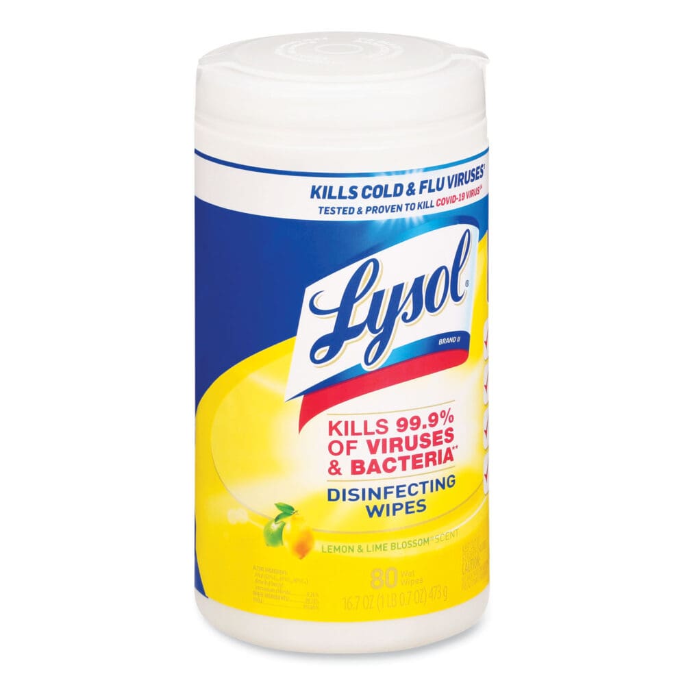 Disinfecting Wipes, 1-Ply, 7 x 7.25, Lemon and Lime Blossom, White, 80 Wipes/Canister, 6 Canisters/Carton - Image 2