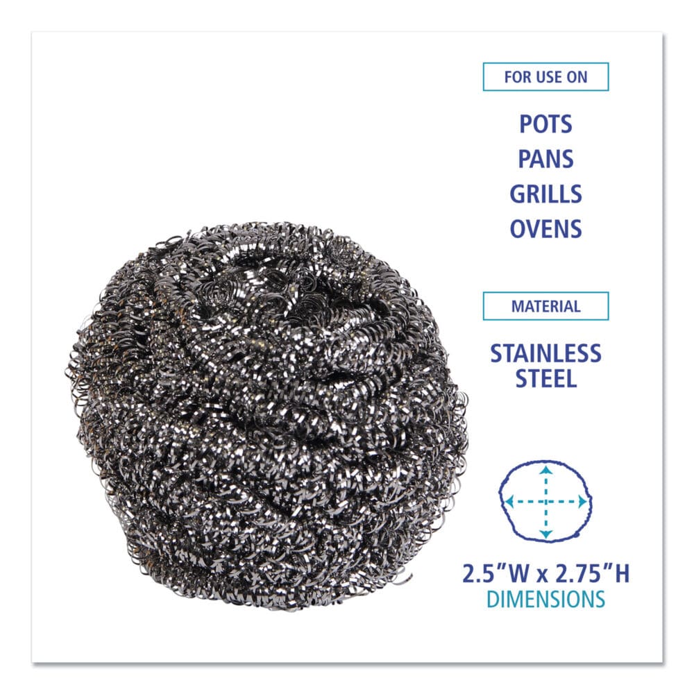 Stainless Steel Scrubber, Large Size, 2.5 x 2.75, Steel Gray, 12/Carton - Image 5