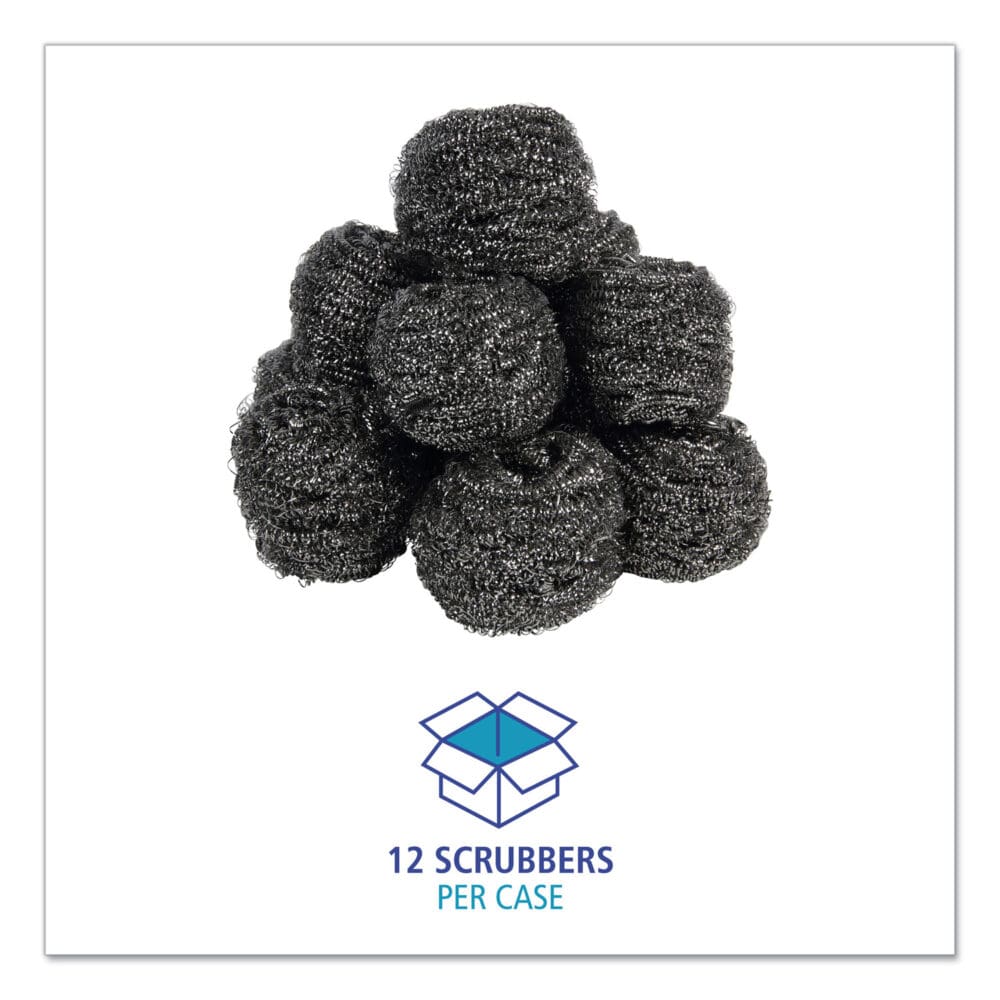 Stainless Steel Scrubber, Large Size, 2.5 x 2.75, Steel Gray, 12/Carton - Image 4