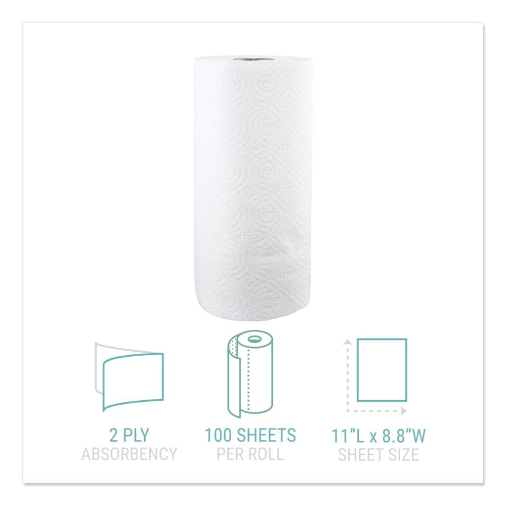 Kitchen Roll Towels, 2-Ply, 11 x 8.8, White, 100/Roll - Image 3