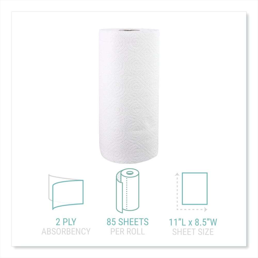 Kitchen Roll Towels, 2-Ply, 11 x 8.5, White, 85/Roll, 30 Rolls/Carton - Image 3