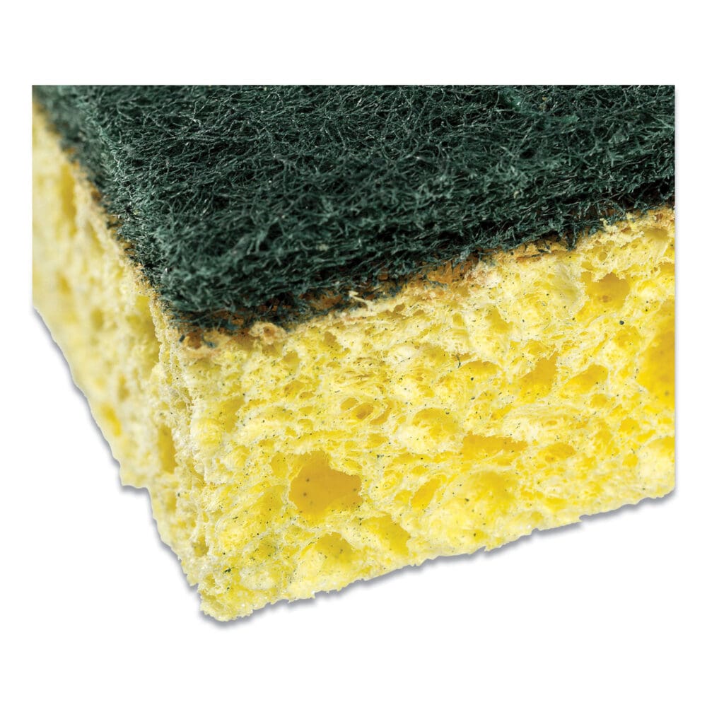 Heavy-Duty Scrubbing Sponge, 3.5 x 6, 0.85" Thick, Yellow/Green, 20/Carton - Image 3
