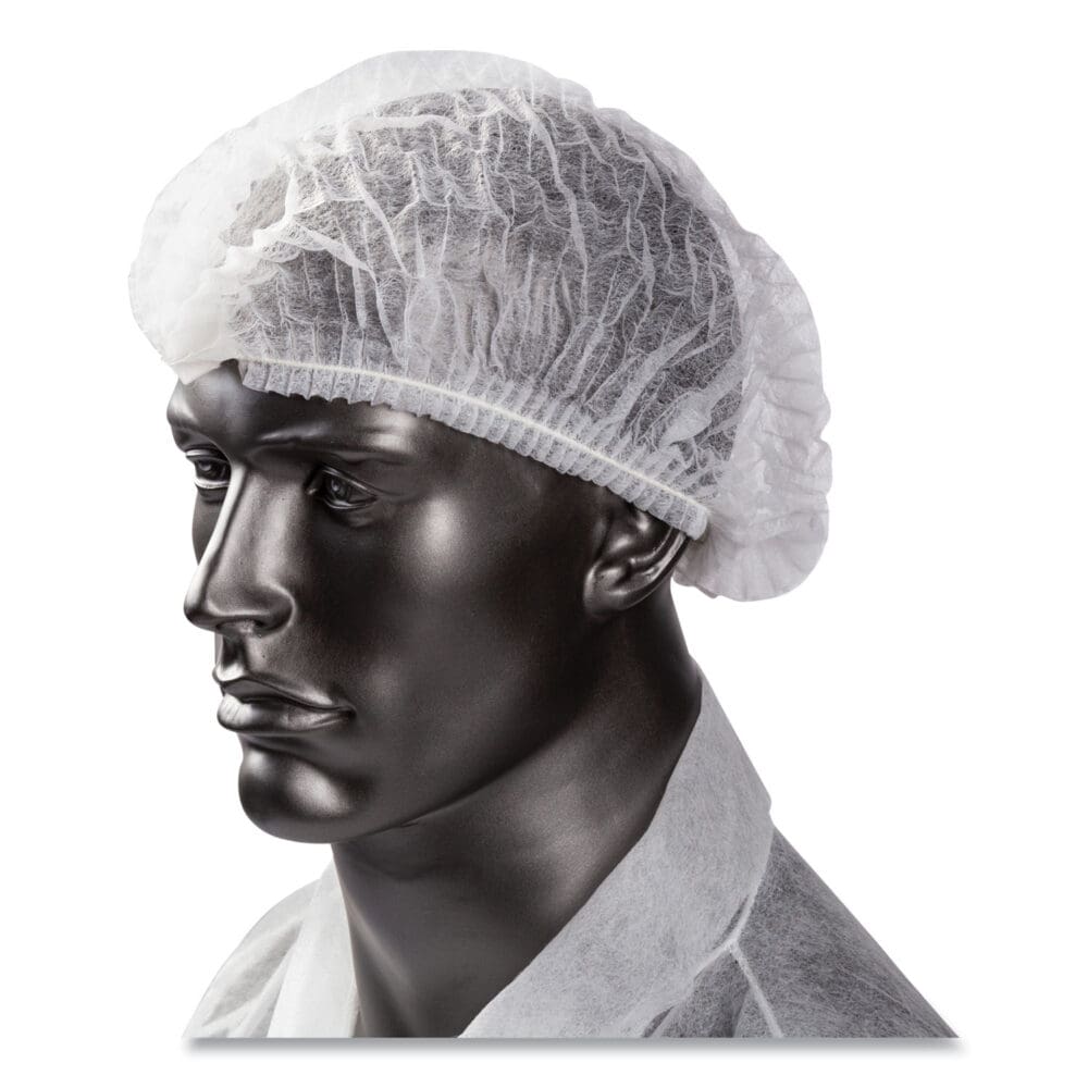 Latex-Free Operating Room Cap, Pleated, Polypropylene, 21", White, 100 Caps/Pack, 10 Packs/Carton - Image 2