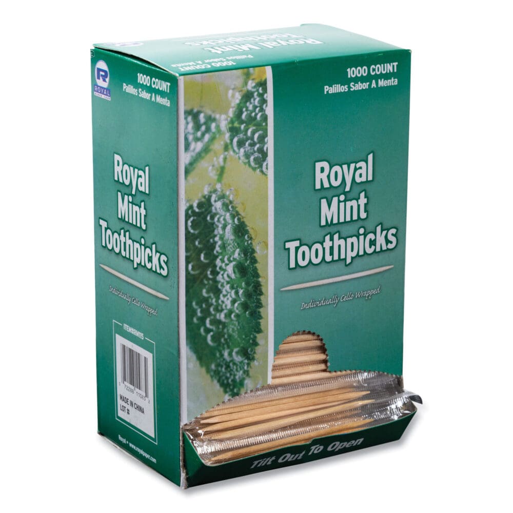 Mint Cello-Wrapped Wood Toothpicks, 2.5", Natural, 1,000/Box, 15 Boxes/Carton - Image 4